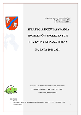 Strategia Rozwiązywania Problemów Społecznych Dla Gminy Mszana Dolna Na Lata 2016-2021