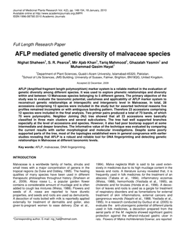 AFLP Mediated Genetic Diversity of Malvaceae Species