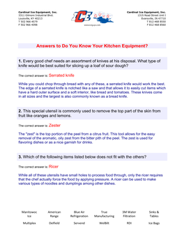 Answers to Do You Know Your Kitchen Equipment?