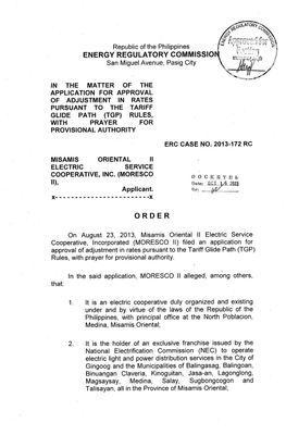 Energy Regulatory Commissio Order