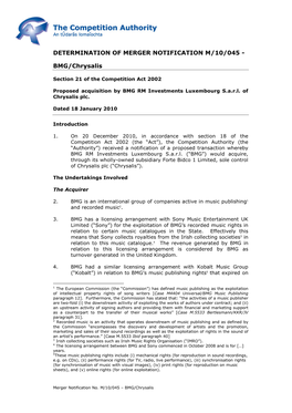 Determination of Merger Notification M/10/045