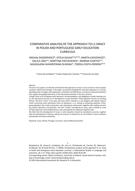 Comparative Analysis of the Approach to L1 Oracy in Polish and Portuguese Early Education Curricula