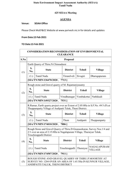 Tamil Nadu 425 SEIAA Meeting AGENDA Venue