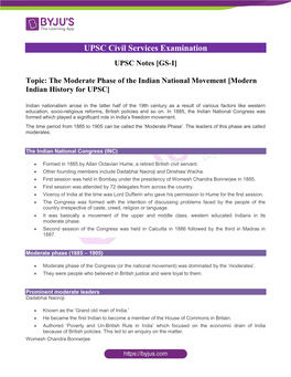 The Moderate Phase of the Indian National Movement [Modern Indian History for UPSC]