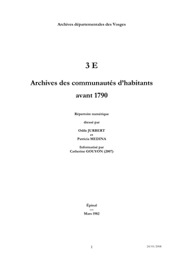 Archives Des Communautés D'habitants Avant 1790