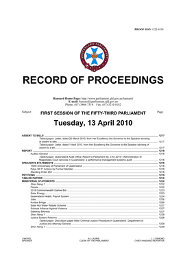 Record of Proceedings