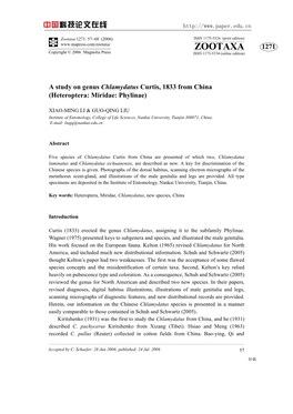 Zootaxa: a Study on Genus Chlamydatus Curtis, 1833 From