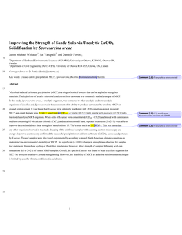 Improving the Strength of Sandy Soils Via Ureolytic Caco3 Solidification by Sporosarcina Ureae