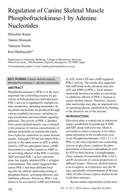 Regulation of Canine Skeletal Muscle Phosphofructokinase-1 by Adenine Nucleotides Shuichiro Kanai Takuro Shimada Takanori Narita Ken Okabayashi*