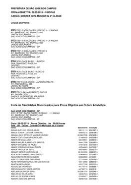 Convocados Para Prova Objetiva Em Ordem Alfabética