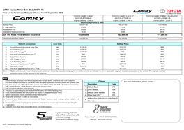 UMW Toyota Motor Sdn Bhd (60576-K) Price List for Peninsular Malaysia Effective from 1St September 2018