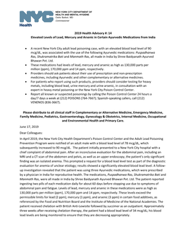 14 Elevated Levels of Lead, Mercury and Arsenic in Certain Ayurvedic Medications from India