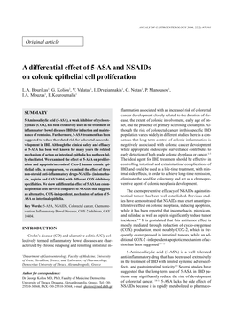 A Differential Effect of 5-ASA and Nsaids on Colonic Epithelial Cell Proliferation ANNALS of GASTROENTEROLOGY 2009, 22(2):97-101X Xx X97