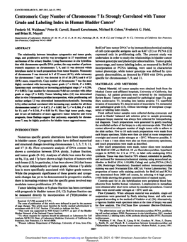 Centromeric Copy Number of Chromosome 7 Is Strongly Correlated with Tumor Grade and Labeling Index in Human Bladder Cancer1