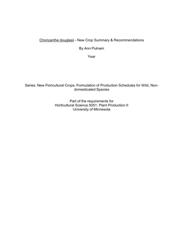 Chorizanthe Douglasii - New Crop Summary & Recommendations