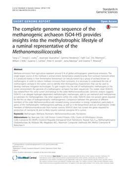 The Complete Genome Sequence of the Methanogenic Archaeon ISO4-H5 Provides Insights Into the Methylotrophic Lifestyle of a Rumin