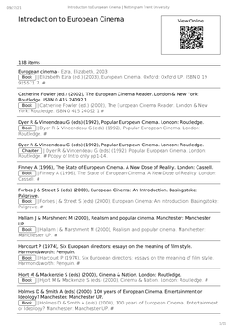 Introduction to European Cinema | Nottingham Trent University
