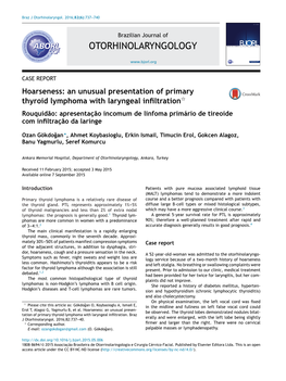 Hoarseness: an Unusual Presentation of Primary Thyroid Lymphoma With