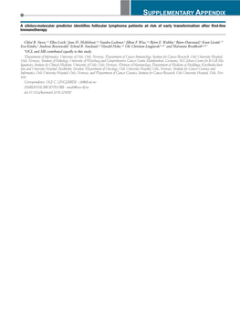 SUPPLEMENTARY APPENDIX a Clinico-Molecular Predictor Identifies Follicular Lymphoma Patients at Risk of Early Transformation After First-Line Immunotherapy