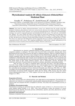 Phytochemical Analysis of Albizia Chinensis (Osbeck)Merr Medicinal Plant