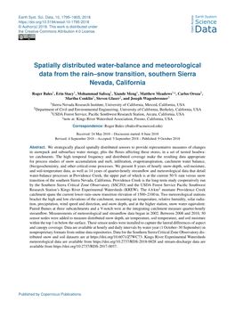Spatially Distributed Water-Balance and Meteorological Data from the Rain–Snow Transition, Southern Sierra Nevada, California
