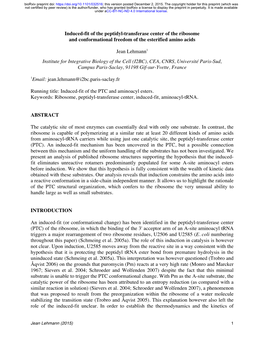 Induced-Fit of the Peptidyl-Transferase Center of the Ribosome and Conformational Freedom of the Esterified Amino Acids