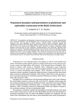 Population Dynamics and Parasitation of Planktonic and Epibenthic Crustaceans in the Baltic Schlei Fjord