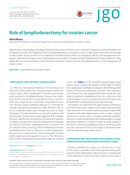 Role of Lymphadenectomy for Ovarian Cancer