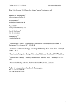 DASMAHAPATRA ET AL. Mechanitis Barcoding 1 Title