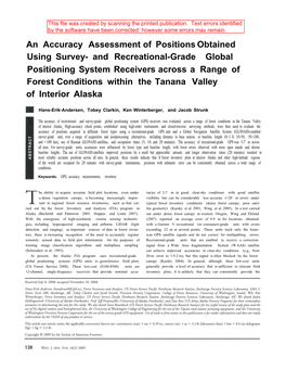 And Recreational-Grade Global Positioning System Receivers Across a Range of Forest Conditions Within the Tanana Valley of Interior Alaska