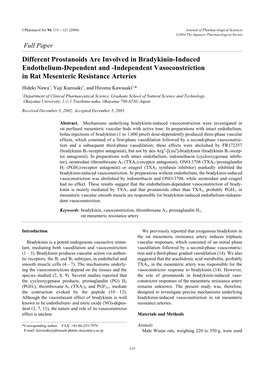 Different Prostanoids Are Involved in Bradykinin-Induced Endothelium-Dependent and -Independent Vasoconstriction in Rat Mesenteric Resistance Arteries