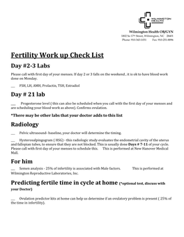 Fertility Work up Check List