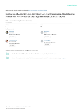 Evaluation of Antimicrobial Activity of Lactobacillus Casei and Lactobacillus Fermentum Metabolites on the Shigella ﬂexneri Clinical Samples