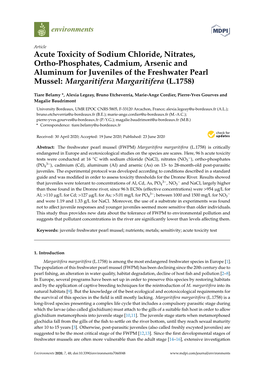 Acute Toxicity of Sodium Chloride, Nitrates, Ortho