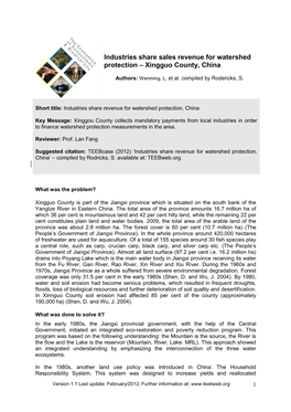 Industries Share Revenue for Watershed Protection, China (2012)