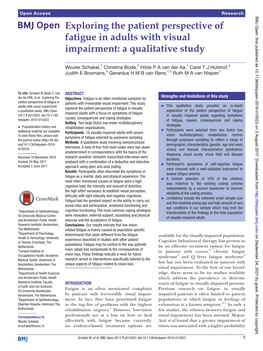 Exploring the Patient Perspective of Fatigue in Adults with Visual Impairment: a Qualitative Study