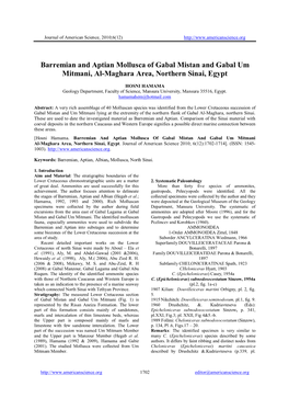 Barremian and Aptian Mollusca of Gabal Mistan and Gabal Um Mitmani, Al-Maghara Area, Northern Sinai, Egypt