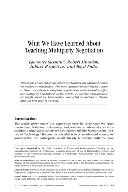 What We Have Learned About Teaching Multiparty Negotiation