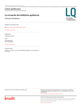 La Revanche Des Bédéistes Québécois Francine Bordeleau