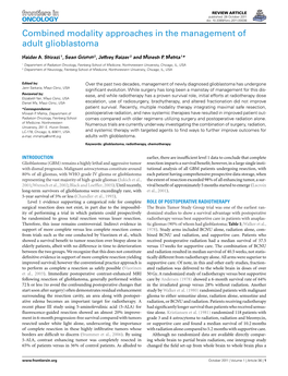 Combined Modality Approaches in the Management of Adult Glioblastoma