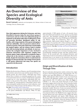 "An Overview of the Species and Ecological Diversity of Ants"