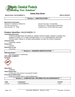 Halocarbon 14 Sds Id: 00232357