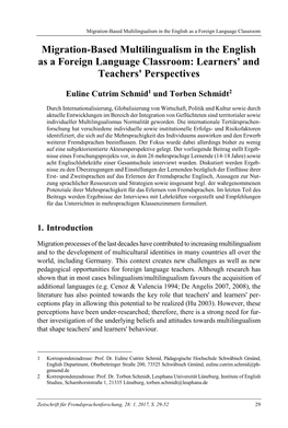 Migration-Based Multilingualism in the English As a Foreign Language Classroom