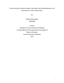 Do Task Instructions Influence Readers' Topic Beliefs, Topic Belief Justifications, and Task Interest? a Mixed Methods Study