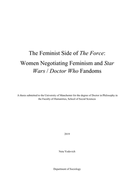 The Feminist Side of the Force: Women Negotiating Feminism and Star Wars / Doctor Who Fandoms