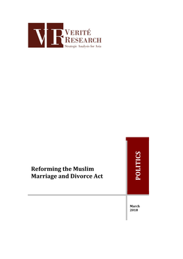 Reforming the Muslim Marriage and Divorce Act