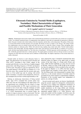 Ultrasonic Emission by Noctuid Moths (Lepidoptera, Noctuidae): Main Characteristics of Signals and Possible Mechanisms of Their Generation D