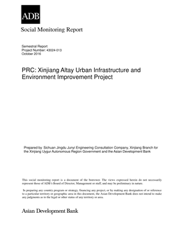Social Monitoring Report PRC: Xinjiang Altay Urban Infrastructure