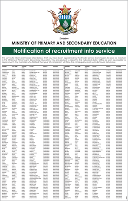 Notification of Recruitment Into Service