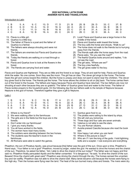 2020 National Latin Exam Answer Keys and Translations